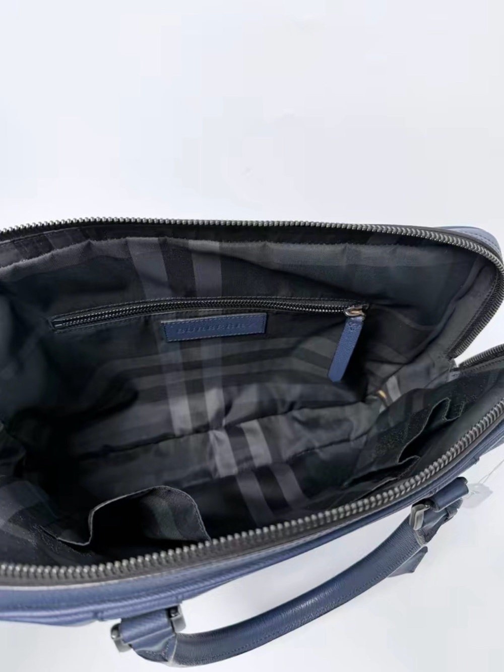 Burberry Navy Leather Laptop Briefcase with Black Detachable Strap - Picture 5 of 7